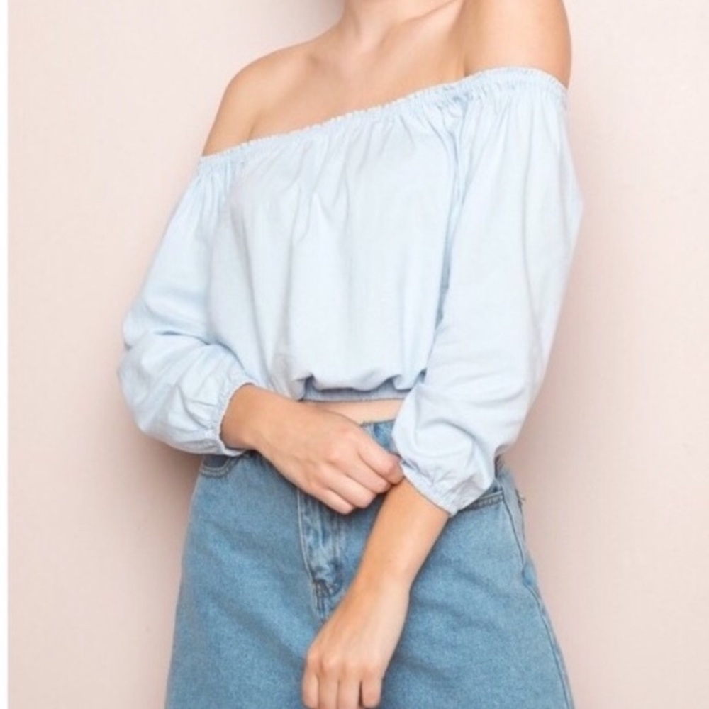 Brandy Melville light blue off the shoulder top